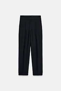 PLEATED PANTS WITH CUFFED HEM