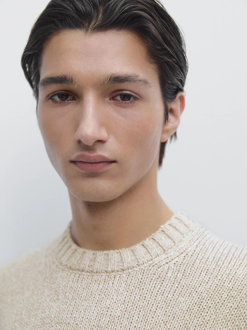 Cotton blend knit crew neck sweater