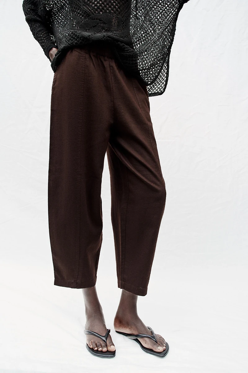LINEN BARREL PANTS