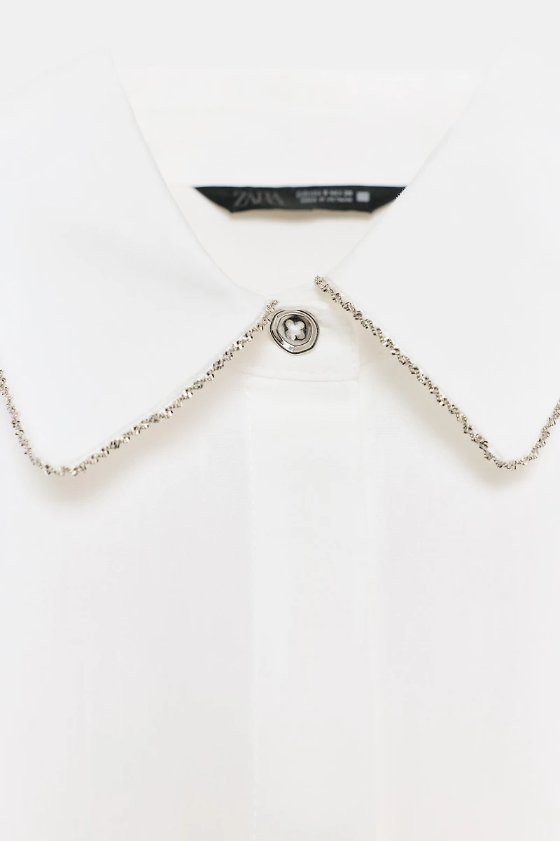 BEADED LAPEL POPLIN SHIRT