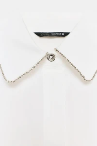 BEADED LAPEL POPLIN SHIRT