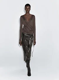 Lyocell and wool top with surplice neckline
