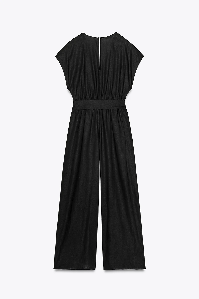 LINEN BELTED LONG JUMPSUIT