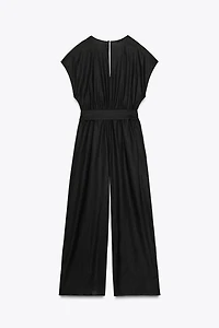 LINEN BELTED LONG JUMPSUIT