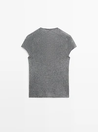 Short sleeve knit sweater with lace