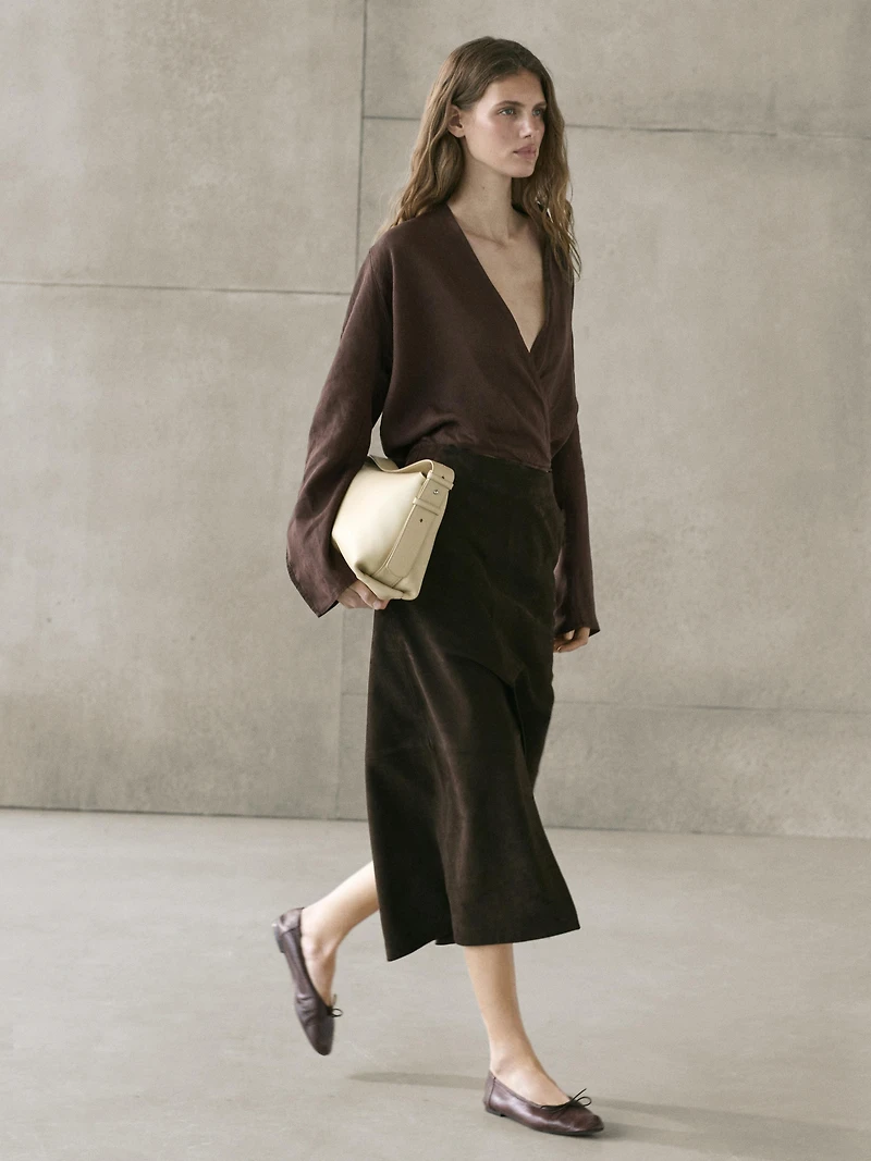 Flowing loose-fitting linen wrap blouse
