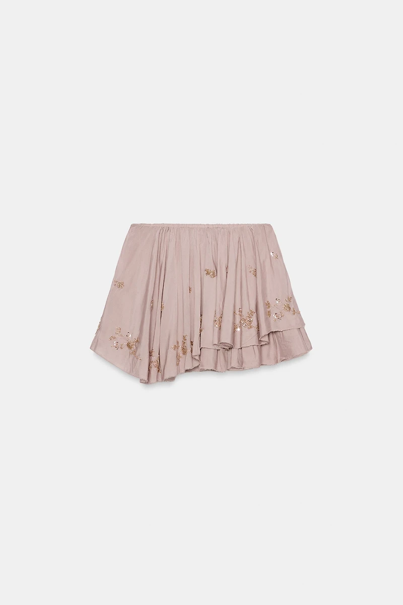 RUFFLED BEADED MINI SKIRT