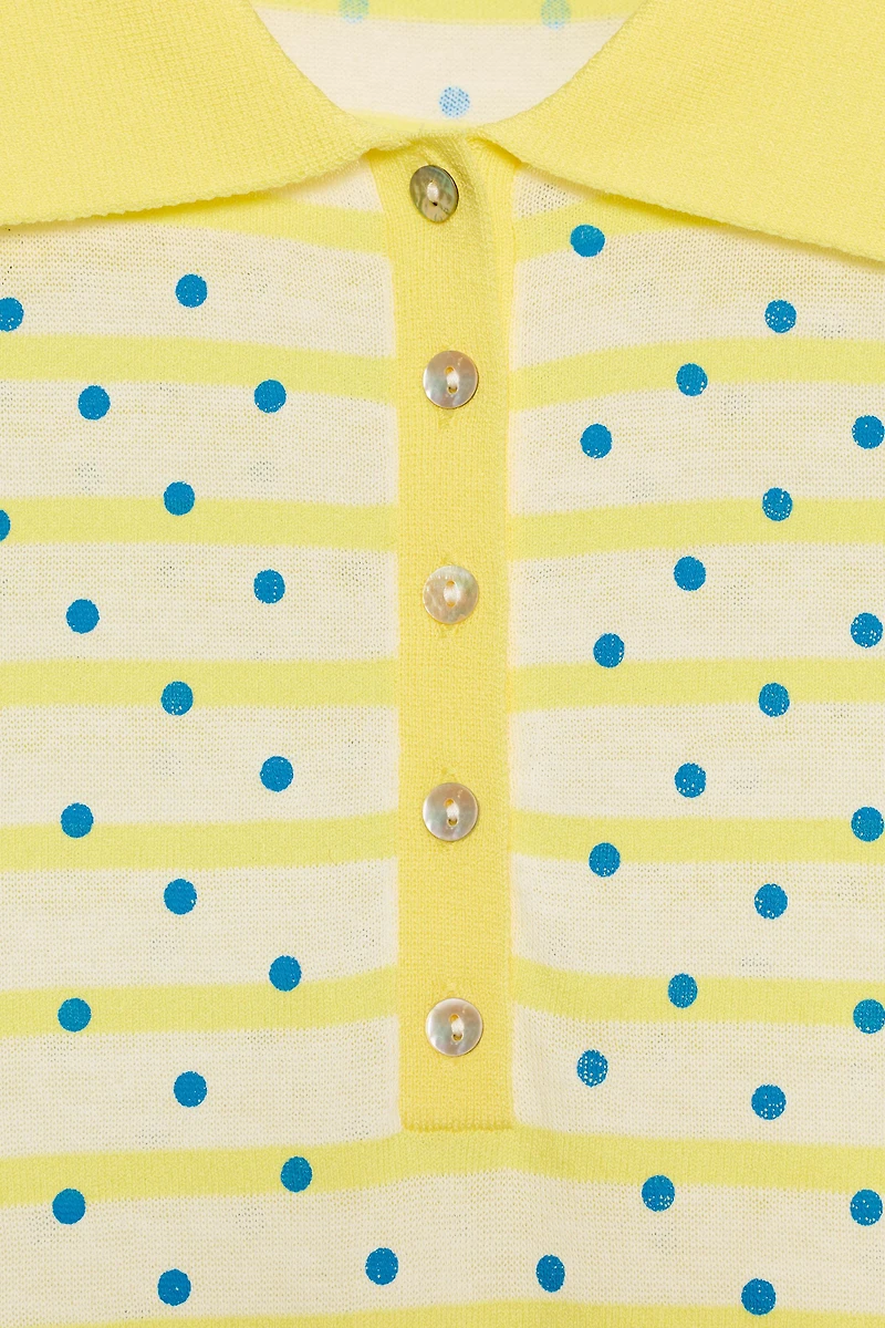 STRIPED KNIT POLO WITH POLKA DOTS