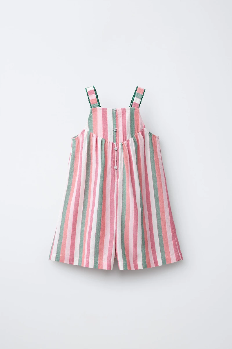 STRIPED CROCHET FLORAL SHORT JUMPSUIT