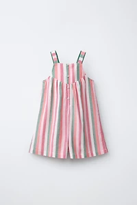 STRIPED CROCHET FLORAL SHORT JUMPSUIT