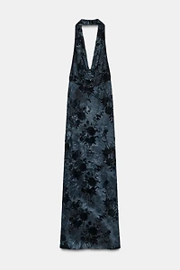FLOCKED HALTER DRESS