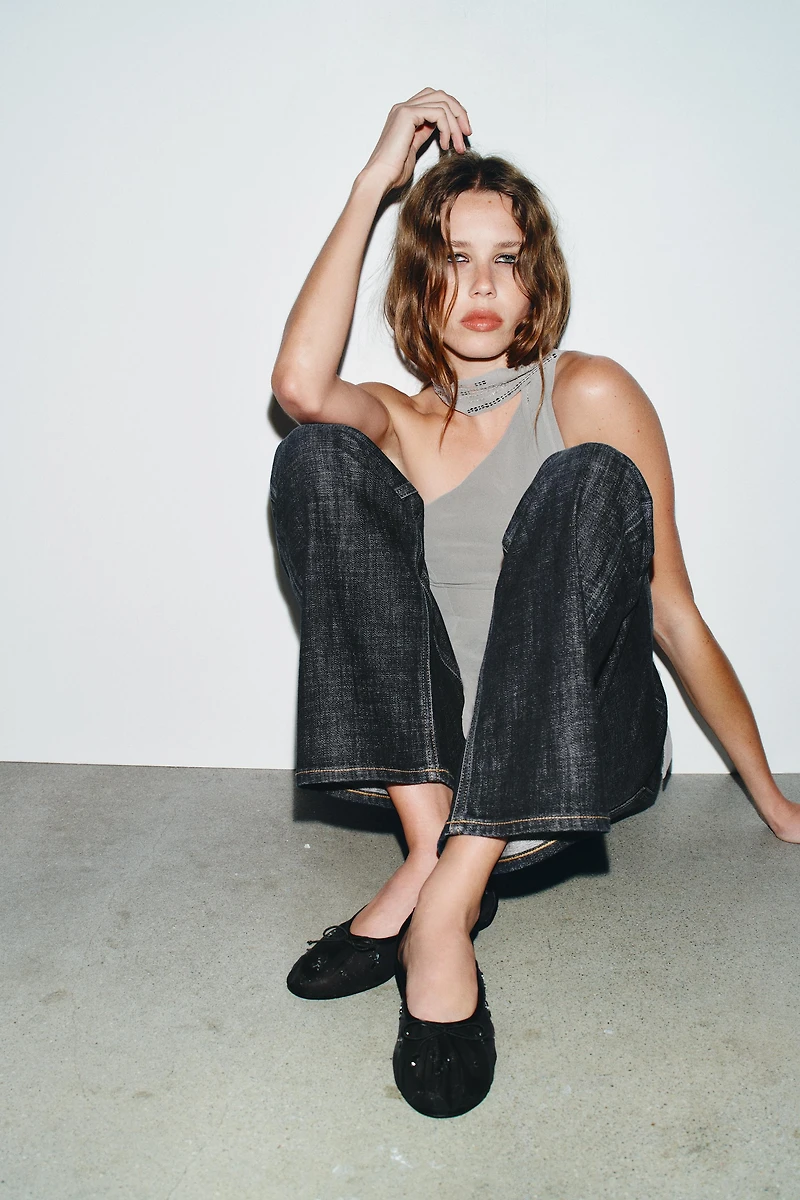 SHINY MESH BALLET FLATS