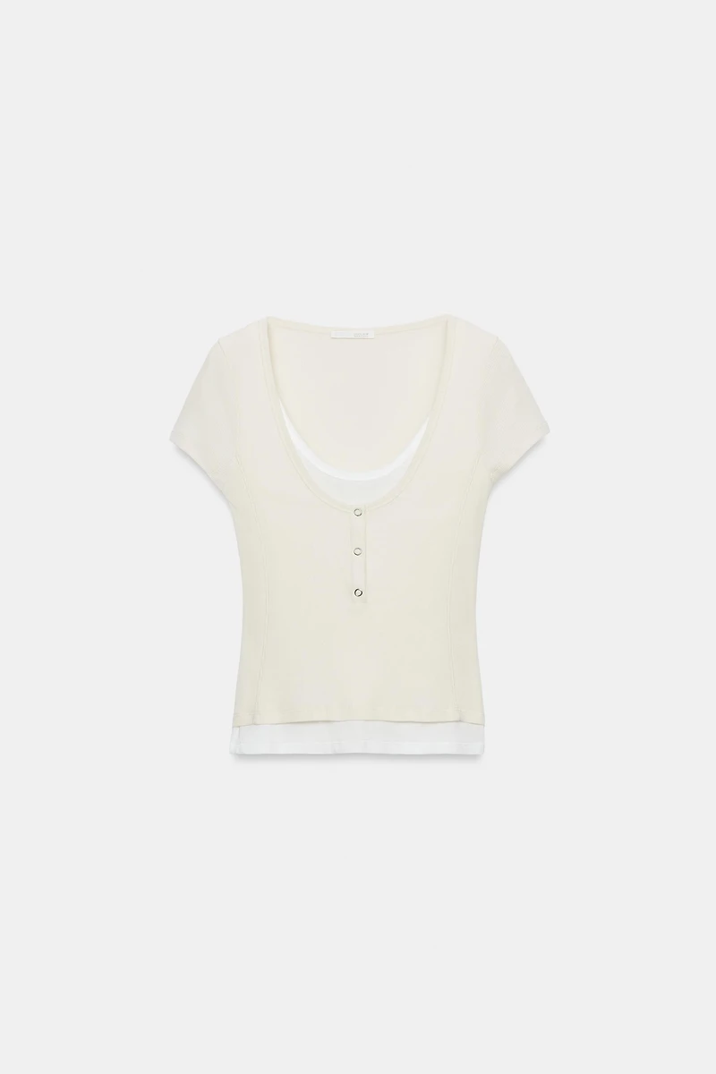 LAYERED-EFFECT HENLEY T-SHIRT