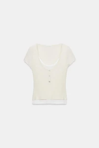 LAYERED-EFFECT HENLEY T-SHIRT