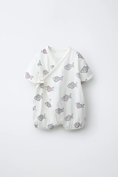 FISH PRINT WRAP ROMPER
