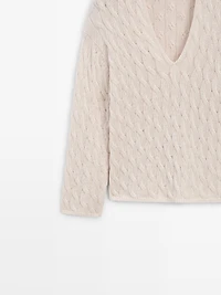 Cotton blend knit sweater with knot details