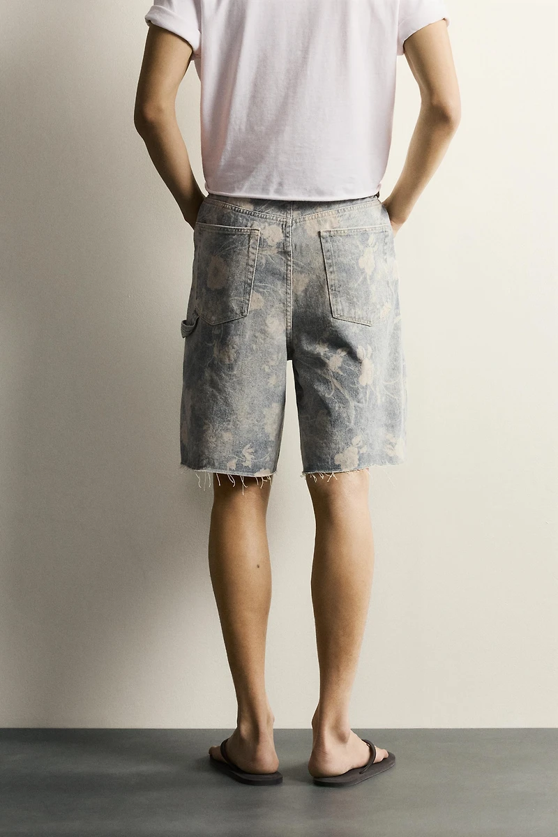 WASHED FLORAL PRINT RELAXED FIT SHORTS