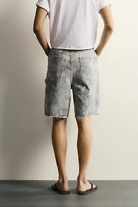 WASHED FLORAL PRINT RELAXED FIT SHORTS