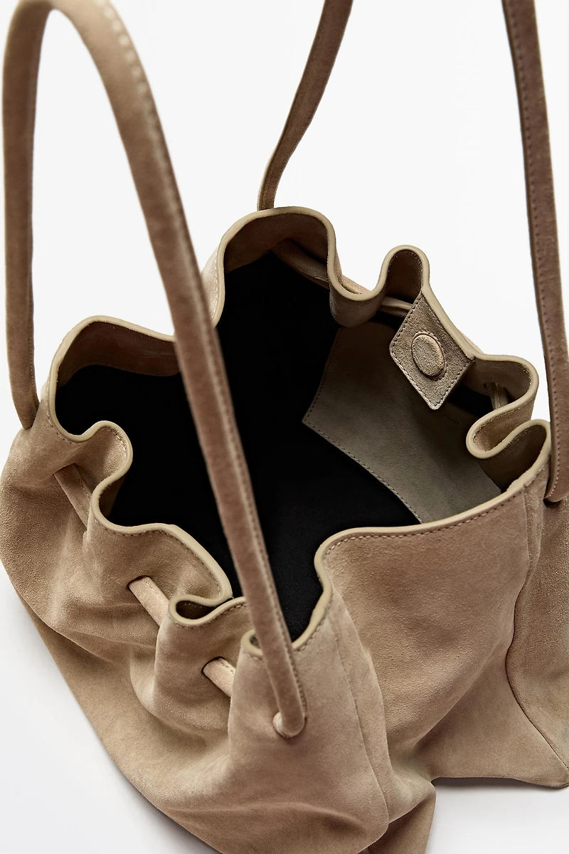 Sac froncé en croûte de cuir