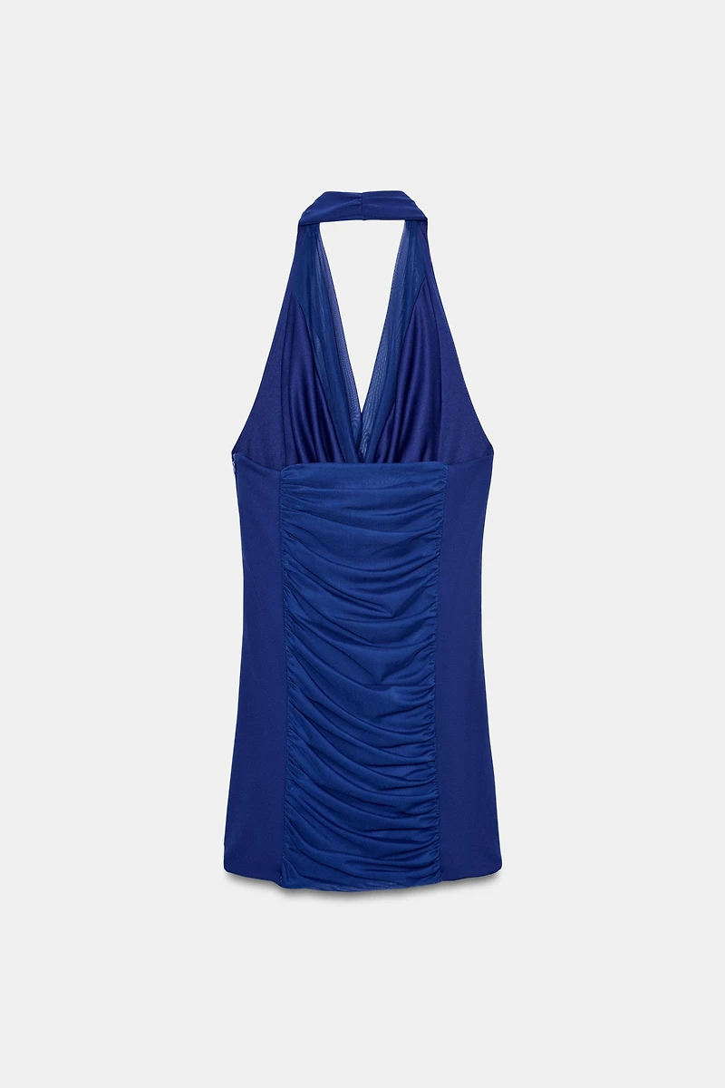 COMBINATION TULLE HALTER DRESS