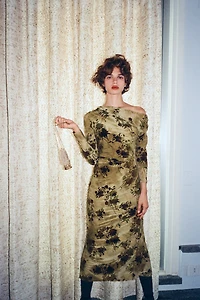 RUCHED FLOCKED DRESS