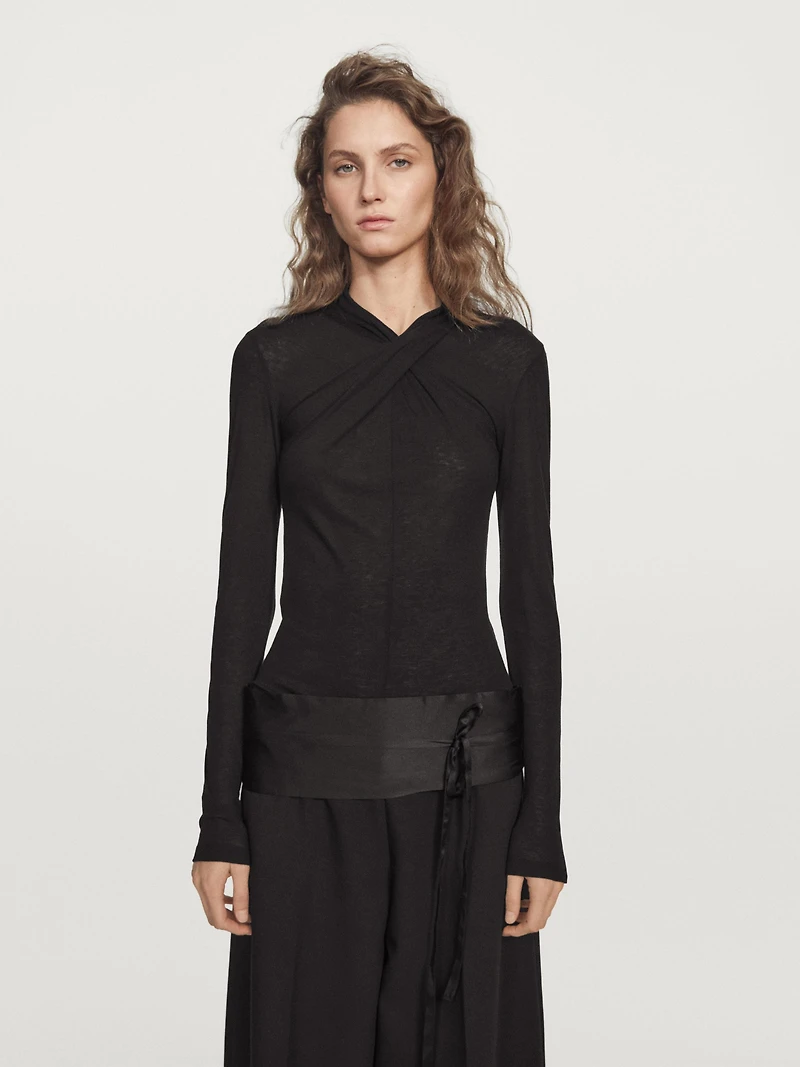 Lyocell and wool crossover top