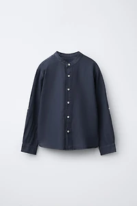 MANDARIN COLLAR LINEN AND COTTON SHIRT