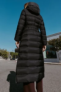 HOODIE BELTED WATER REPELLENT WINDPROOF DOWN COAT