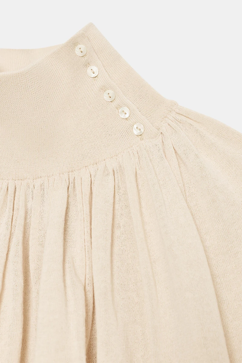 COMBINATION KNIT FLOWY BLOUSE