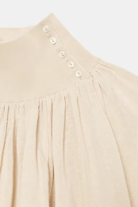 COMBINATION KNIT FLOWY BLOUSE