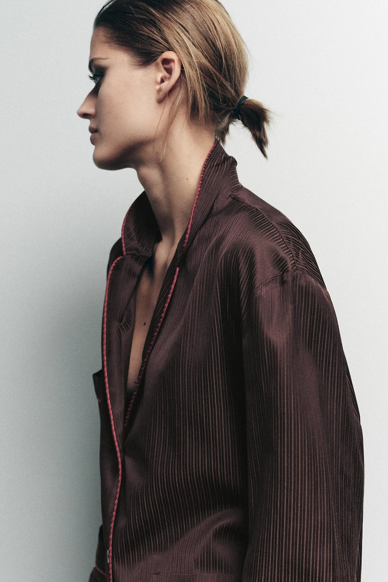 CONTRAST STRIPE PAJAMA SHIRT