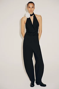 TEXTURED FLOWER HALTER BODYSUIT