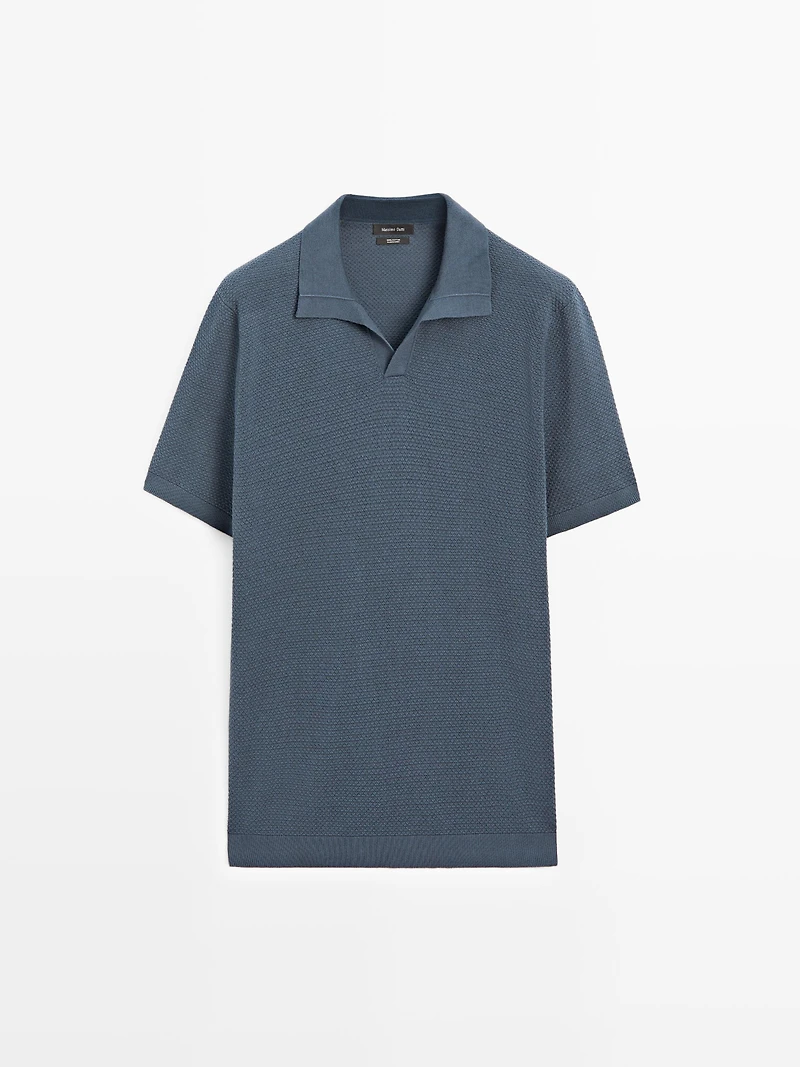 Textured knit V-neck polo shirt