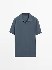 Textured knit V-neck polo shirt