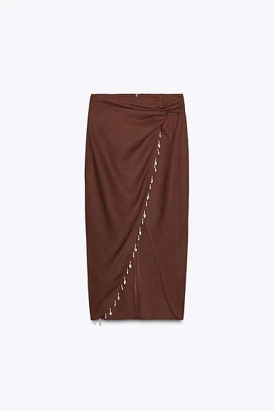 LINEN MIDI SKIRT WITH SHELLS
