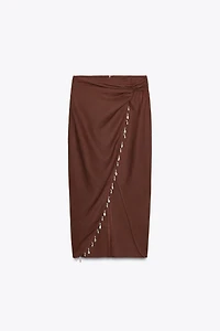 LINEN MIDI SKIRT WITH SHELLS