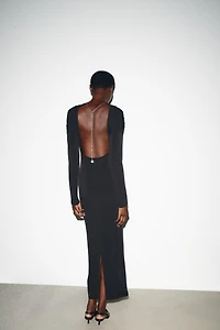 DRAPED MIDI DRESS WITH JEWEL BACK DETAIL