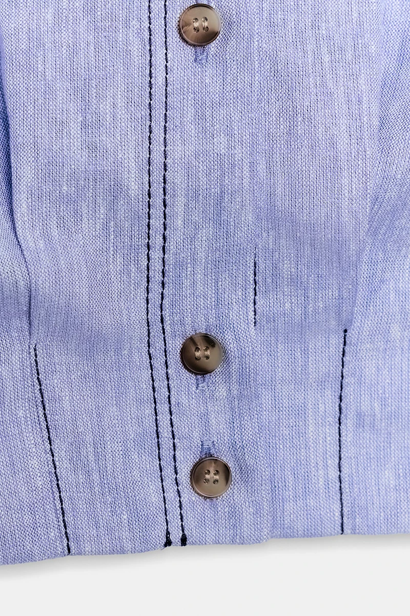 LINEN TOP WITH TOPSTITCHING