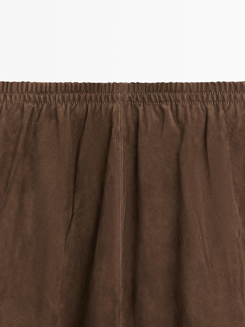 Suede leather midi skirt