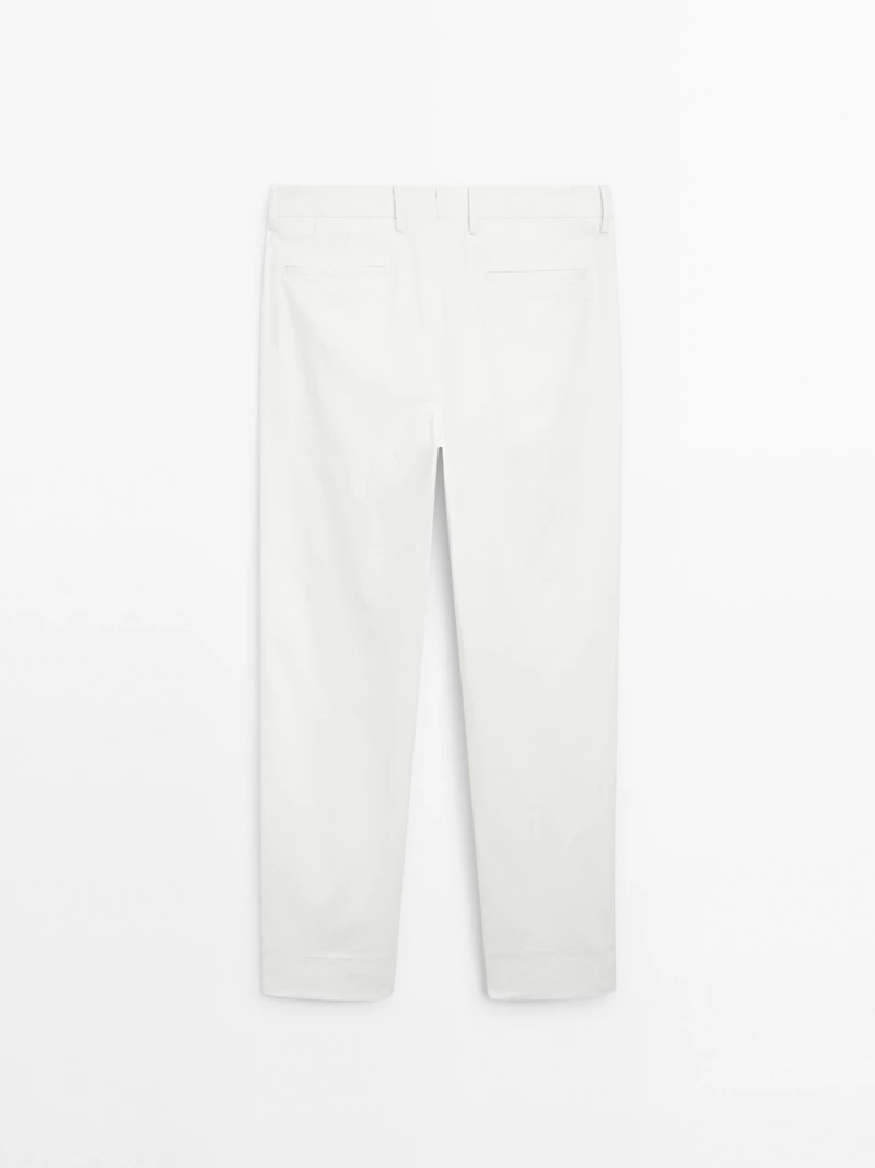 Cotton blend slim fit trousers