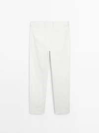Cotton blend slim fit trousers