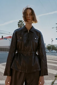 ELASTIC WAIST FAUX LEATHER JACKET