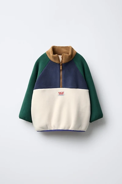 COLOR BLOCK LABEL POLAR FLEECE SWEATSHIRT