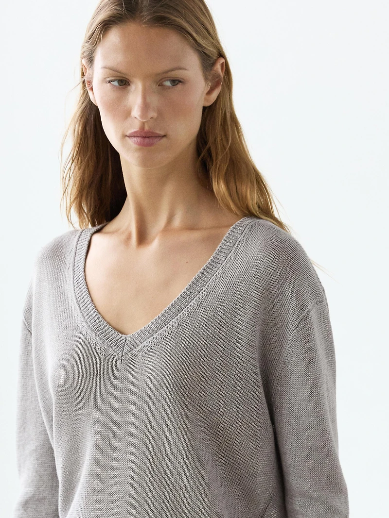 Pull en maille 100 % lin à col V