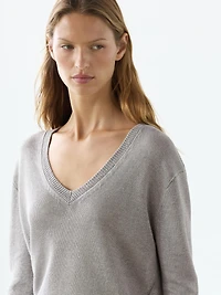 Pull en maille 100 % lin à col V