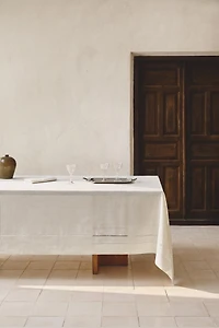LINEN TABLECLOTH WITH HEMSTITCHED INSERTS