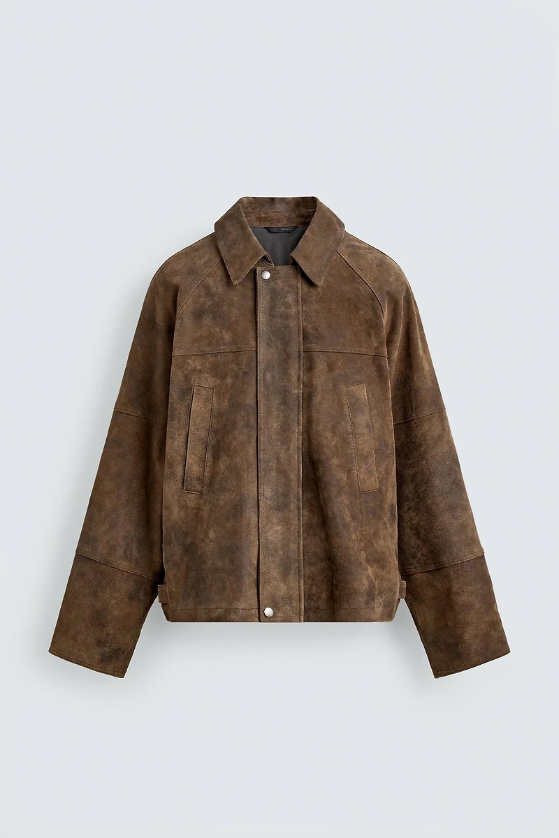 WASHED EFFECT SUEDE LEATHER JACKET