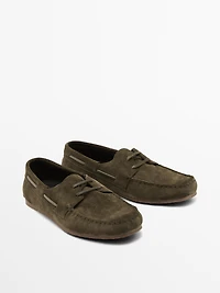 Soft split leather deck shoes