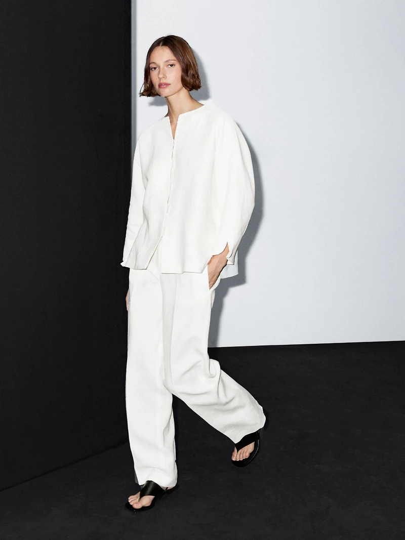 Pantalon de tailleur droit 100 % lin