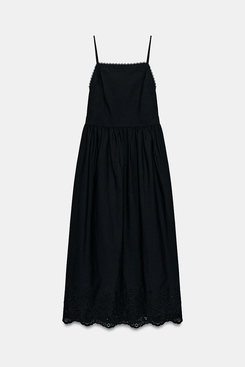 EMBROIDERED EYELET MIDI DRESS